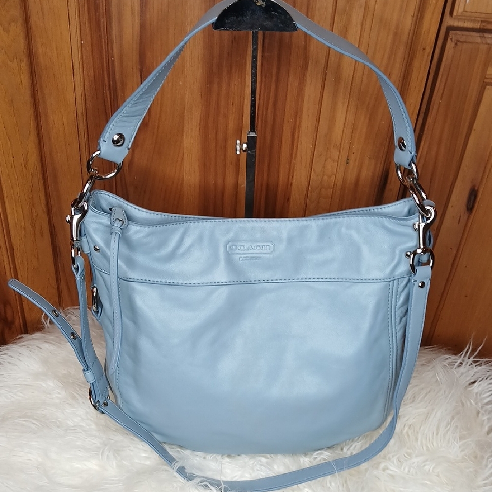 Coach Zoe Sky Blue Leather Hobo Shoulder Bag